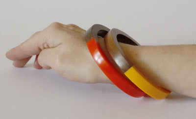 Vintage Lucite Wood Sun Yellow Flame Orange Bangles