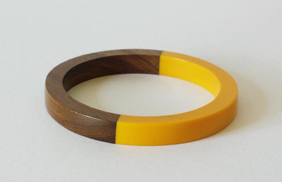 Vintage Yellow Lucite Wood Bangle