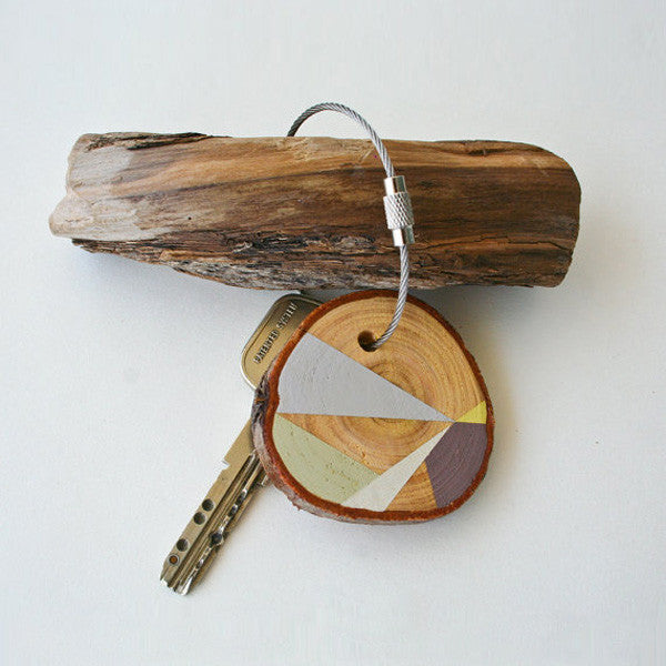Hand Crafted Wooden Key Chain Brown and Grey