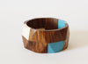 Vintage White and Blue Lucited Wooden Bangle