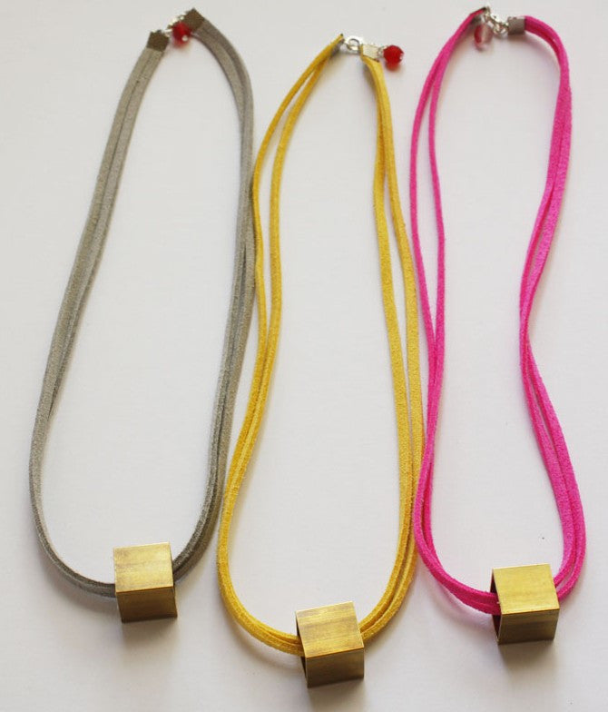 Minimalist Brass Cube Necklace
